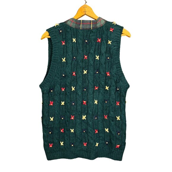 Vintage 90s Cottagecore Knit Vest Green Embroidered Sweater Vest Woodland - Picture 6 of 10